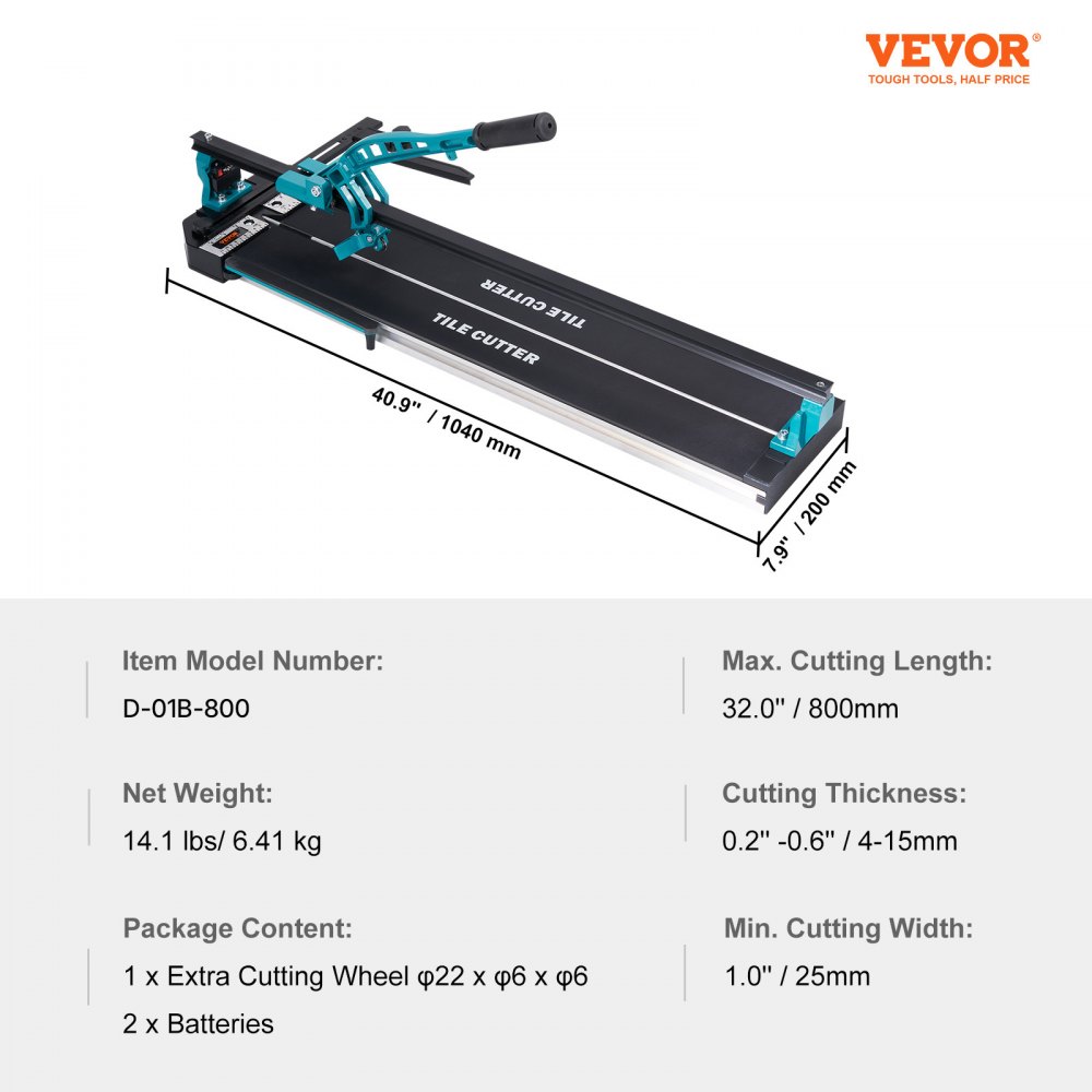 VEVOR Tagliapiastrelle Manuale Utensili da Taglio per Piastrelle da 800 mm Taglia Mattonelle a Mano con Infrarossi Gres Ceramica Porcellanata Larghezza di Taglio Minima 25mm Spessore di Taglio 4-15mm