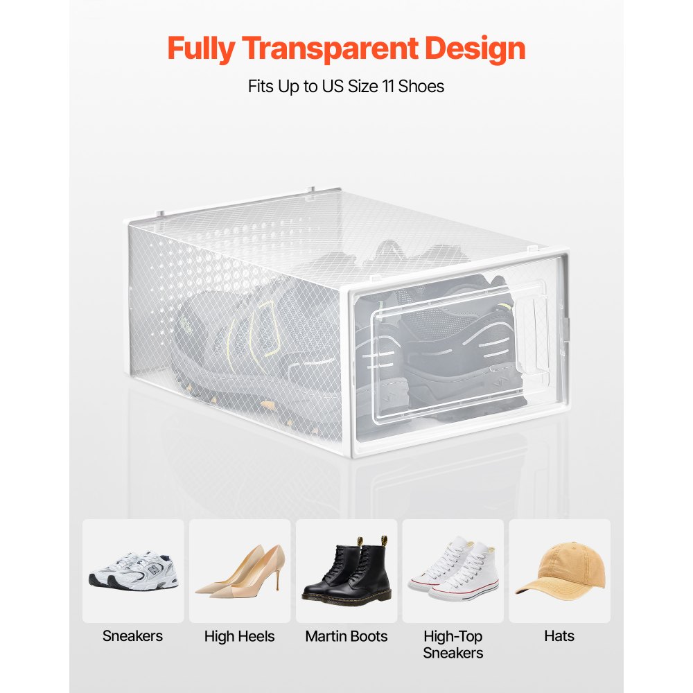 VEVOR Scatole Porta Scarpe, Adatte Fino alla Taglia 11 USA, 12 Scatole Porta Scarpe Impilabili, Contenitori Modulari in Plastica Salvaspazio per Riporre Stivali e Cappelli, Cornice Bianca