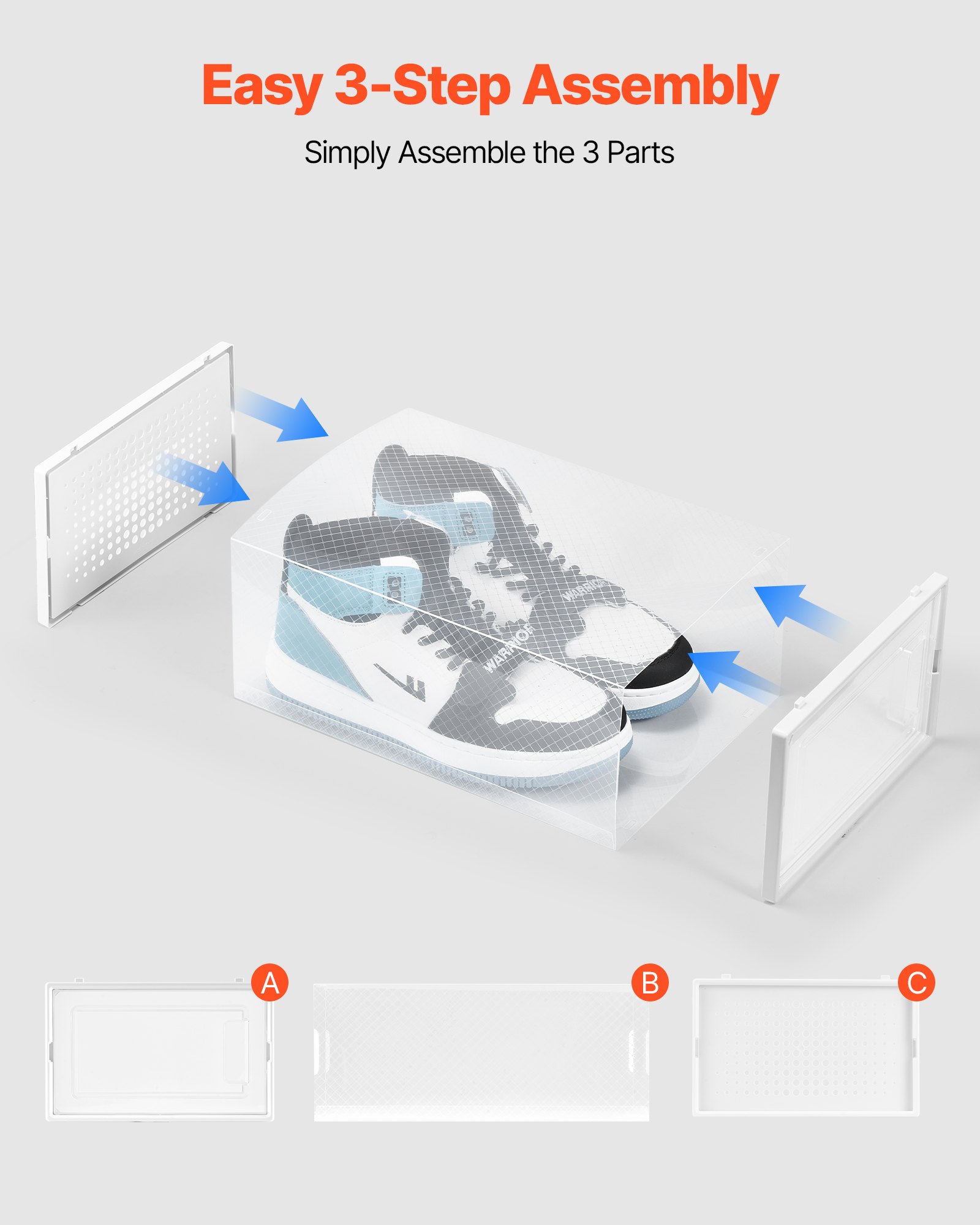 VEVOR Scatole Porta Scarpe, Adatte Fino alla Taglia 11 USA, 12 Scatole Porta Scarpe Impilabili, Contenitori Modulari in Plastica Salvaspazio per Riporre Stivali e Cappelli, Cornice Bianca