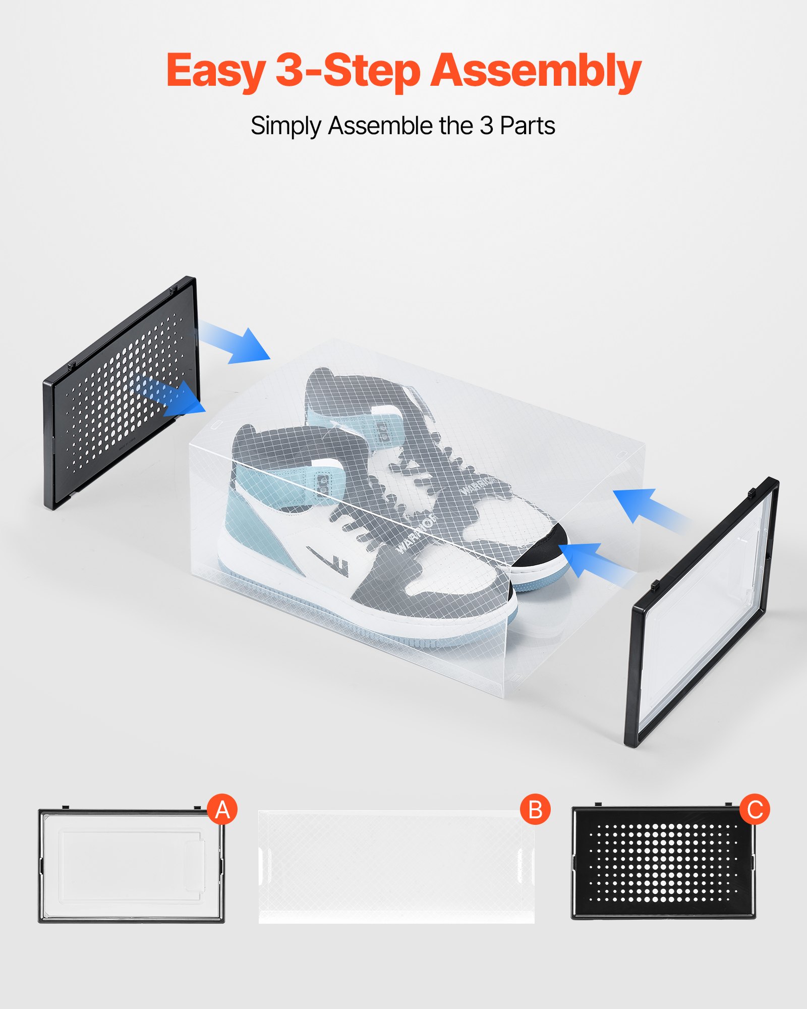 VEVOR Scatole Porta Scarpe, Adatte Fino alla Taglia 11 USA, 12 Scatole Porta Scarpe Impilabili, Contenitori Modulari in Plastica Salvaspazio per Riporre Stivali e Cappelli, con Telaio Nero