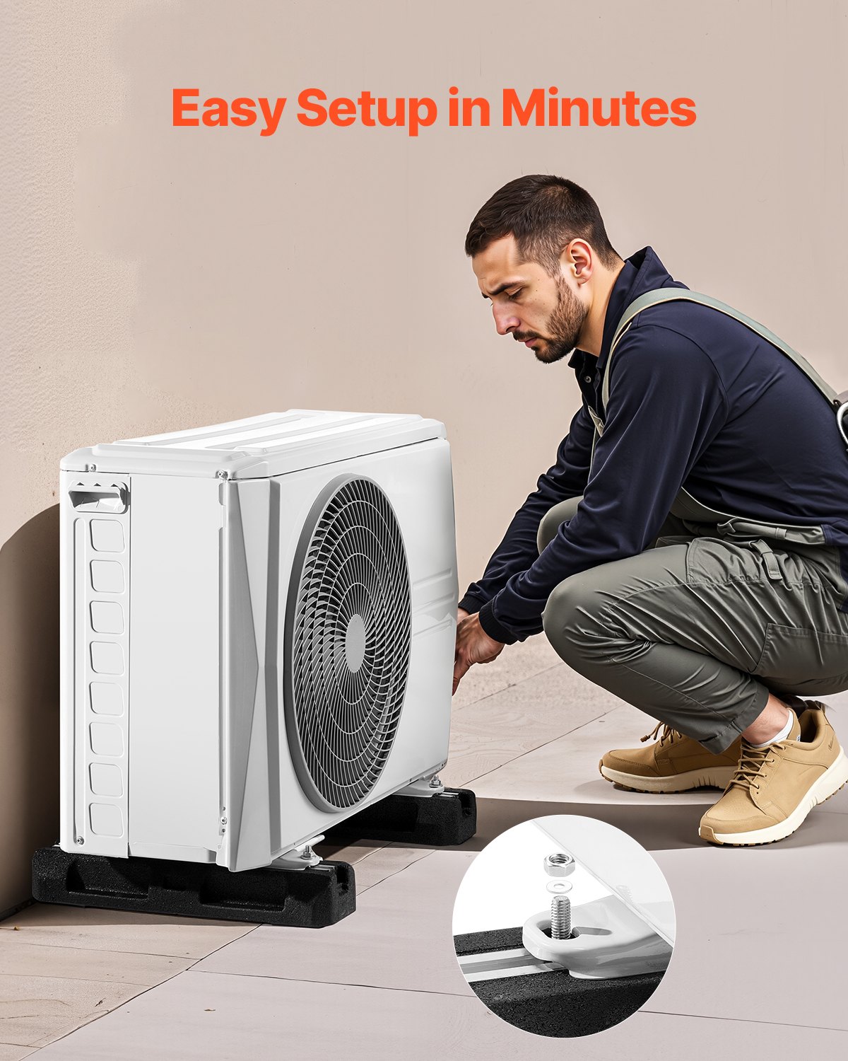 VEVOR Kit Base di Montaggio a Pavimento, per Sistemi di Condizionamento Mini Split, per Pompa di Calore AC da 9000-36000 BTU, Cuscinetti Antivibranti in Gomma per Impieghi Gravosi, Carico 1000 kg