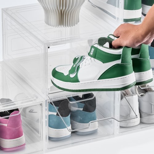 VEVOR 6 Scatole Porta Scarpe Trasparenti Impilabili, Con Porta Magnetica E Superficie Antiscivolo, Adatte Fino A Taglia 48 (13 USA), In Plastica Robusta, Impermeabili E Antipolvere, Ideali Anche Per Cappelli E Giocattoli