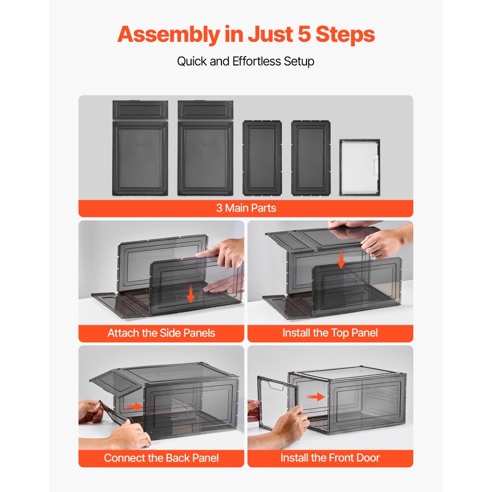 VEVOR Scatole Porta Scarpe, Adatte Fino alla Taglia 13 USA, 9 Scatole Porta Scarpe Trasparenti Impilabili con Porta Magnetica, Contenitori in Plastica per Stivali e Cappelli, Nero Trasparente