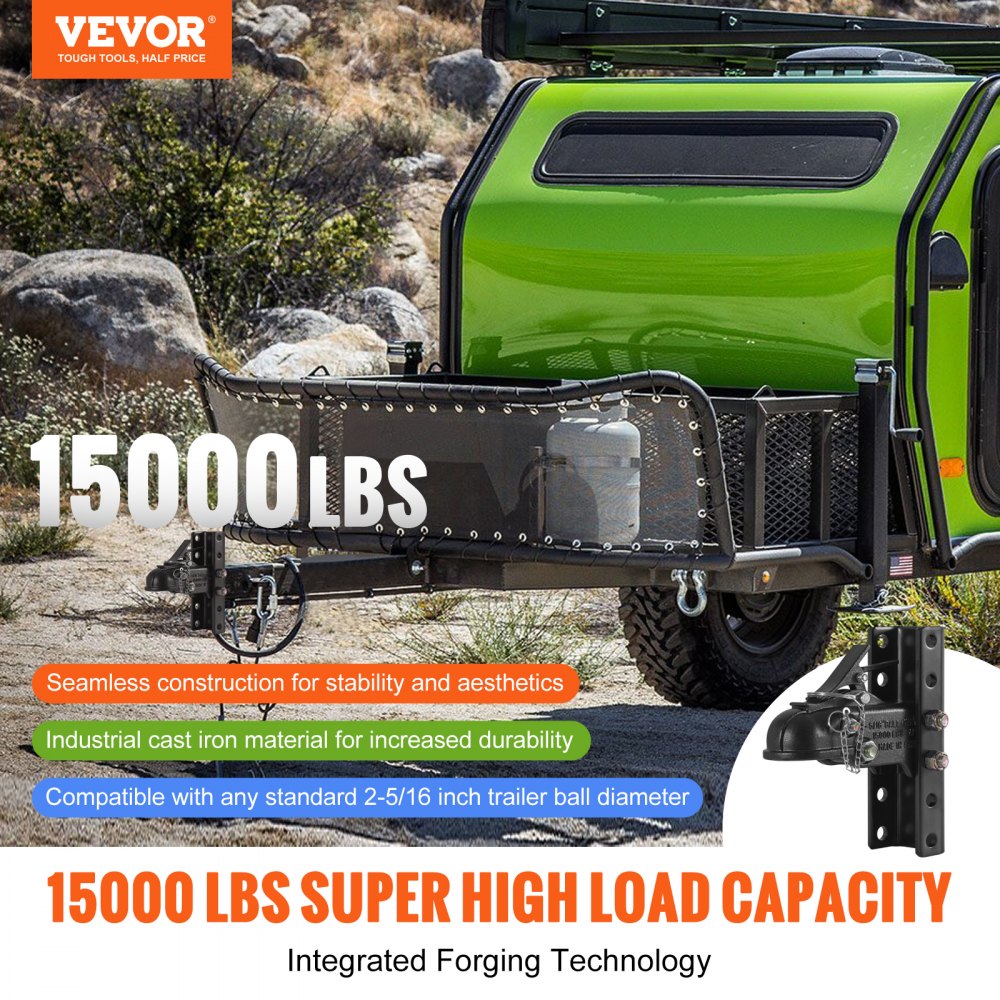 VEVOR Attacco per Rimorchio Regolabile Kit Staffa Attacco per Rimorchio 5 Posizioni, Sfera Attacco Compatibile 58,74mm, Capacità 6804kg, Attacco per Montaggio Ghisa Traino di Camper, Camioncino, SUV