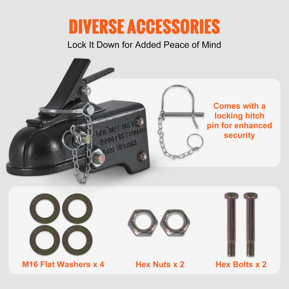 VEVOR Attacco per Rimorchio Regolabile Kit Staffa Attacco Rimorchio 2-5/16 Pollici, Sfera Attacco Compatibile 58,74mm, Capacità 6804kg, Attacco per Montaggio Ghisa Traino di Camper, Camioncino, SUV