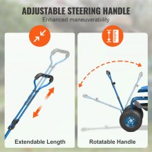 VEVOR Sedile da Giardino a Rotelle Sgabello da Giardinaggio Girevole a 360° su Ruote Gonfiabili Carrello da 25,4cm con Sedile 760x450x960 mm Manico Allungabile Vassoio Porta Attrezzi per Patio Cortile