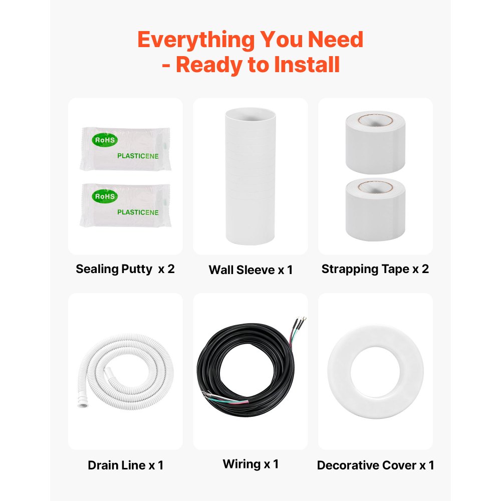 VEVOR Set di Tubi Mini Split da 15,2 m Tubo in Rame per Aria Condizionata con Diametro Esterno di 9,5 e 15,9 mm, Raccordi di Qualità Elevata, per Sistemi di Condizionamento Aria Mini Split HVAC