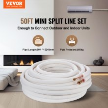 VEVOR 50FT Mini Split Line Set, tubi in rame con diametro esterno da 1/4" e 1/2", per aria condizionata, refrigerante o pompa di riscaldamento e HVAC con strisce di avvolgimento.