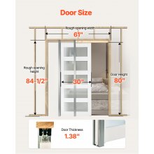 VEVOR Porta Scorrevole a Scomparsa, 765 x 2035 mm, Porta Scorrevole Singola in Vetro Satinato a 5 Livelli con Kit Ferramenta, con Superficie Impermeabile per Camera da Letto, Cucina