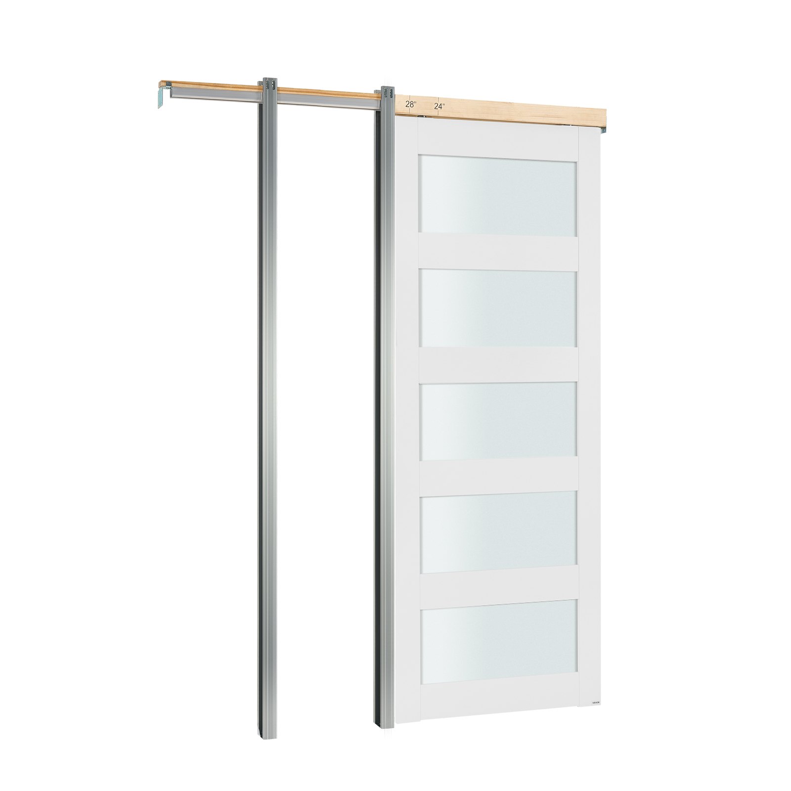 VEVOR Porta Scorrevole a Scomparsa, 915 x 2035 mm, Porta Scorrevole Singola in Vetro Satinato a 5 Livelli con Kit Ferramenta, con Superficie Impermeabile per Camera da Letto, Cucina