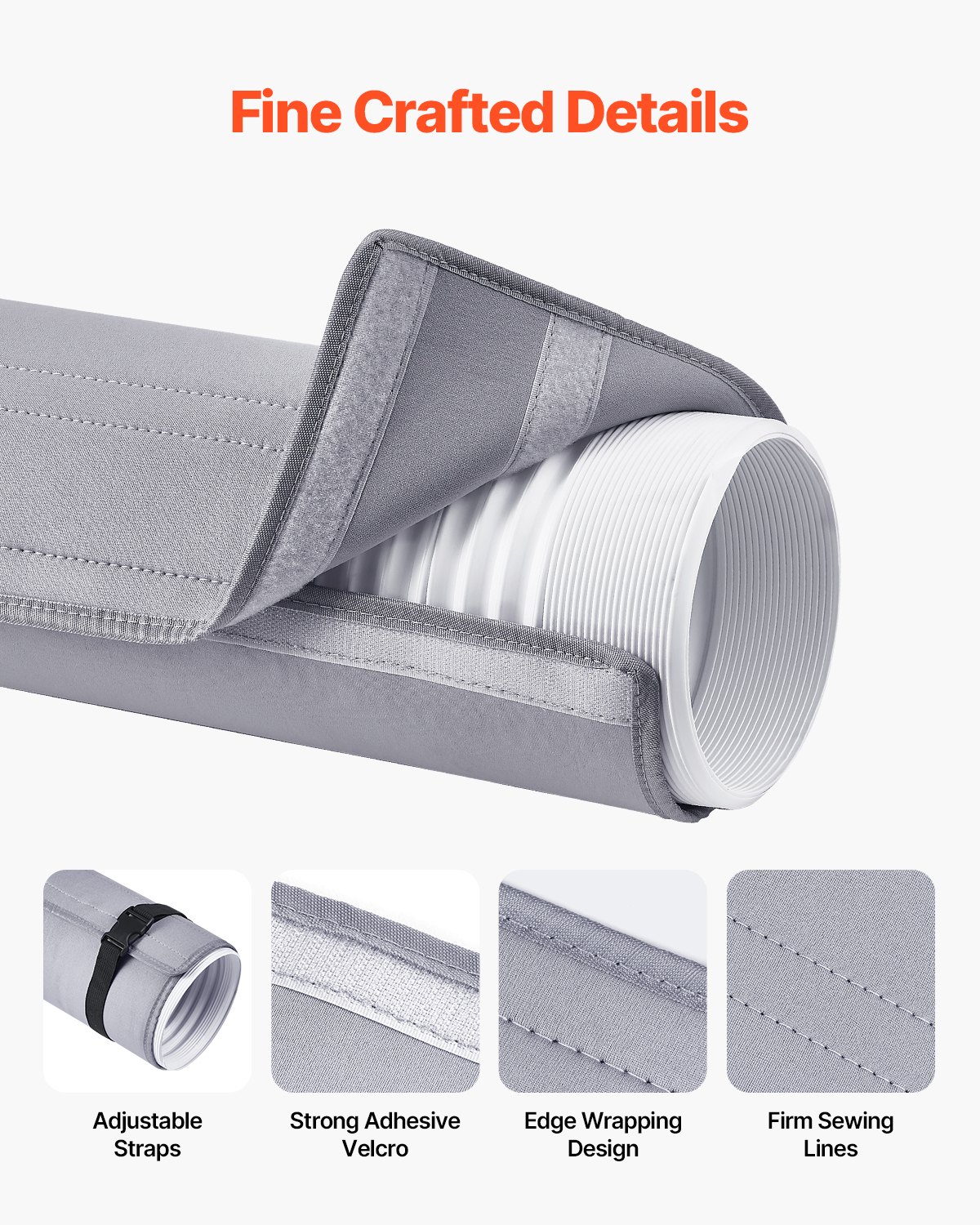 VEVOR Copritubo per Tubo Flessibile Portatile per Condizionatore d'Aria, Guaina Isolante per Tubi di Scarico da 12,7 e 14,9 cm di Diametro, con 2 Cinghie con Fibbia Regolabile, Grigio