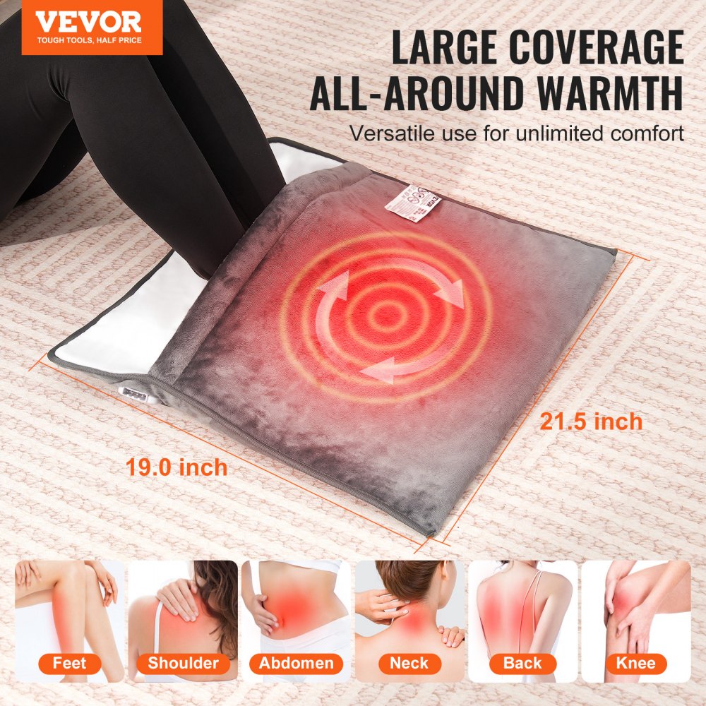 VEVOR Scaldapiedi Elettrico Riscaldato, Cuscinetto Riscaldante per Piedi in Flanella con Timer 6 Livelli di Calore per Letto, Ufficio, Sotto la Scrivania, 545 x 480 mm Scaldapiedi Frande Lavabile