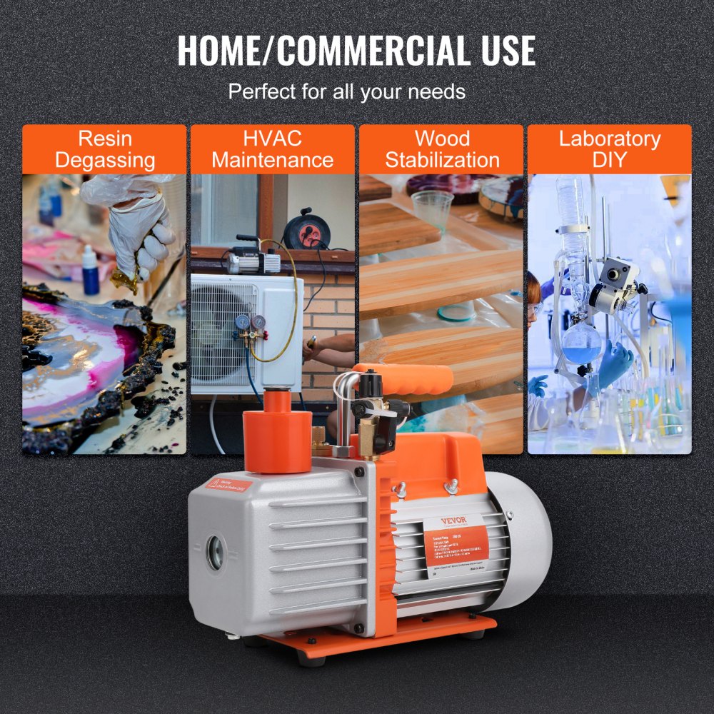 VEVOR Pompa per Vuoto Rotativa a Palette 320 x 125 x 230 mm Pompa per Vuoto per Aria Condizionata 2 Stadi, 280 W 142 L/min Riparazione HVAC, Manutenzione della Refrigerazione, Degasaggio della Resina