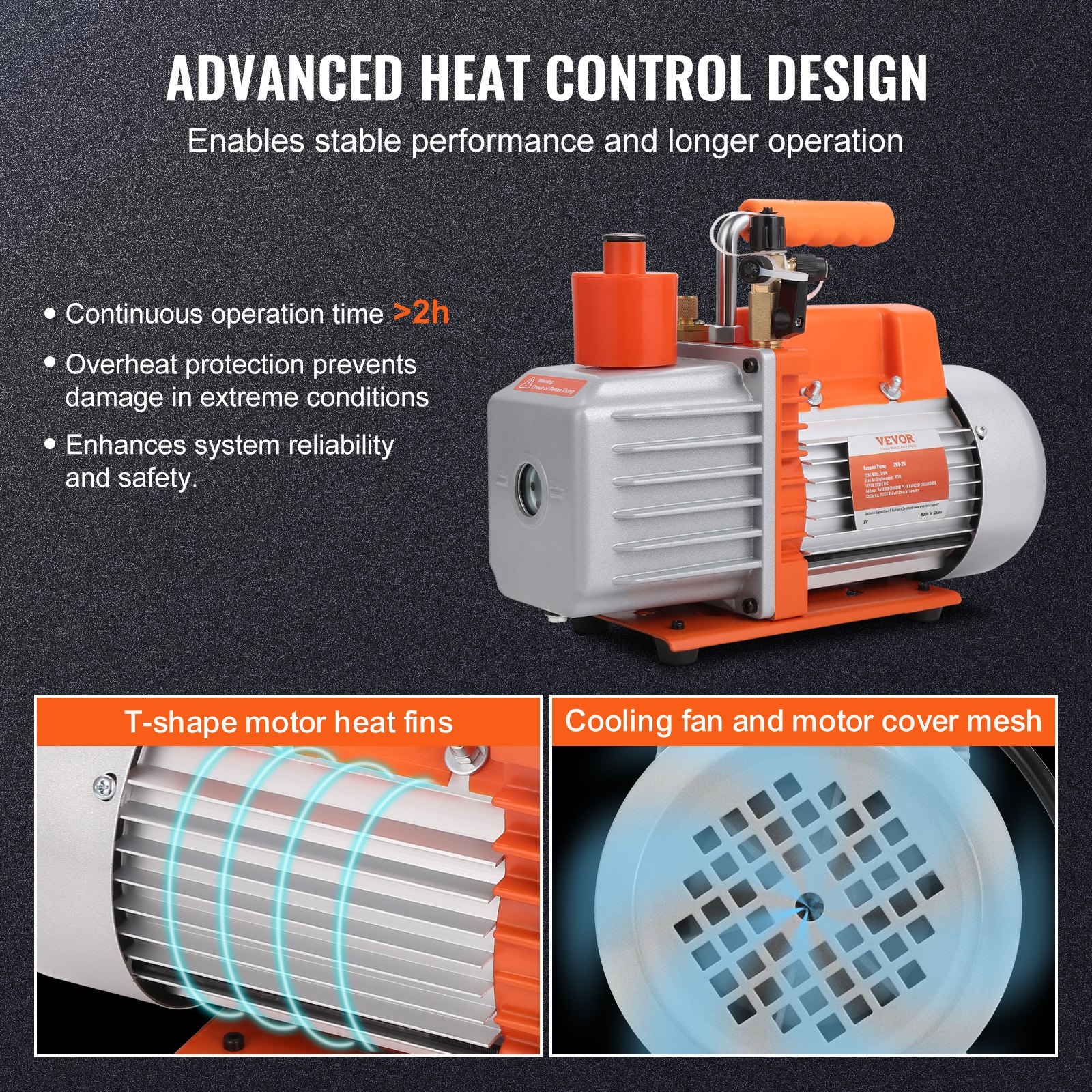 VEVOR Pompa per Vuoto Rotativa a Palette 320 x 125 x 230 mm Pompa per Vuoto per Aria Condizionata 2 Stadi, 280 W 142 L/min Riparazione HVAC, Manutenzione della Refrigerazione, Degasaggio della Resina