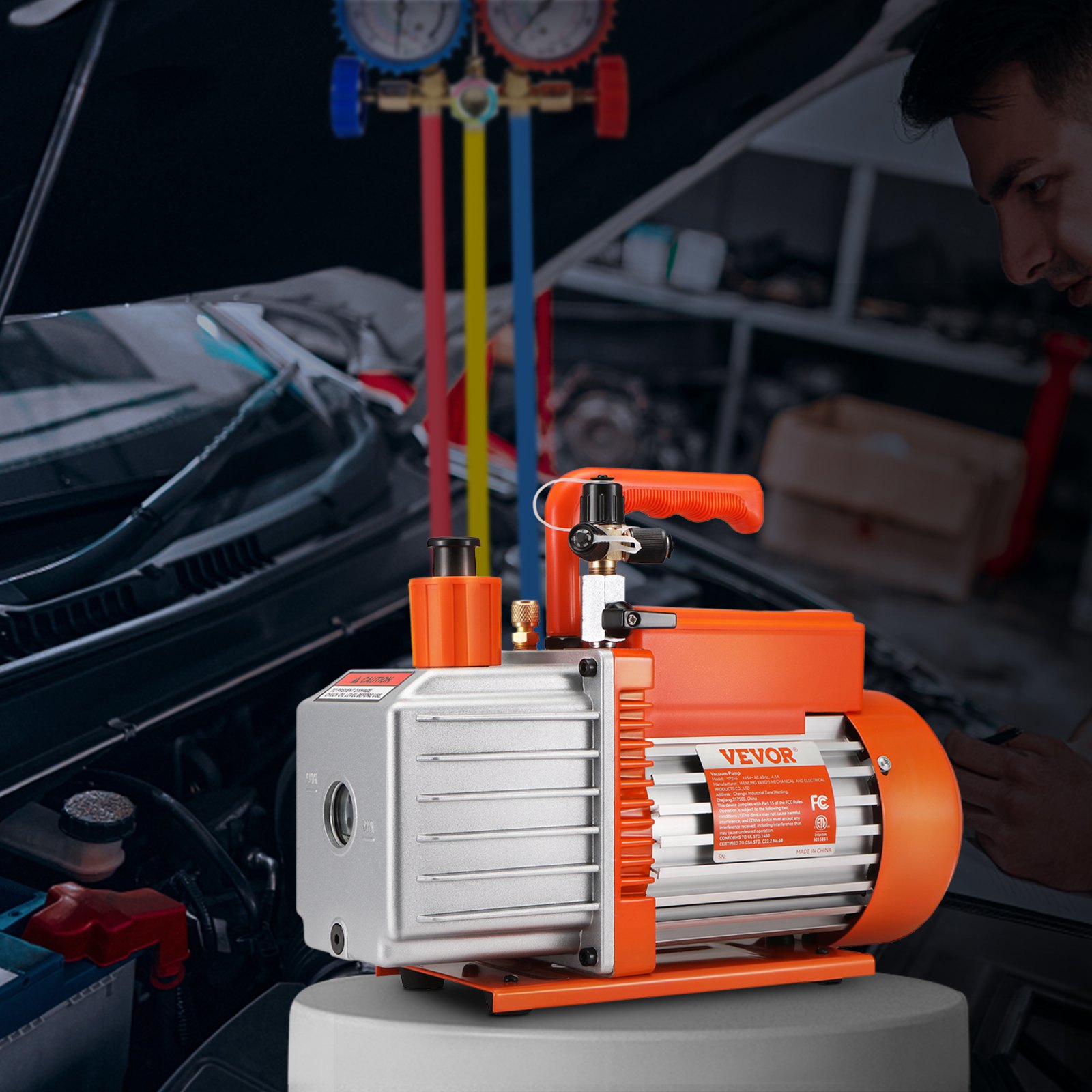 VEVOR Pompa per Vuoto Rotativa a Palette 375 W Pompa per Vuoto per Aria Condizionata a 2 Stadi, 9,3 kg 142 L/min 115 V per Riparazione HVAC, Manutenzione della Refrigerazione, Degasaggio della Resina