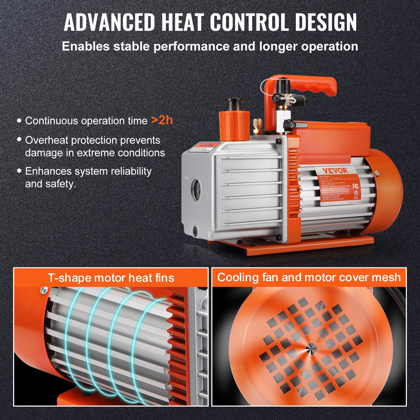 VEVOR 2-stage rotary vane vacuum pump, 1/2 HP, 5 CFM, designed for HVAC service, refrigeration preservation & resin degassing, with 1/4 inch SAE, 3/8 inch SAE & 1/2 inch ACME blade inlets