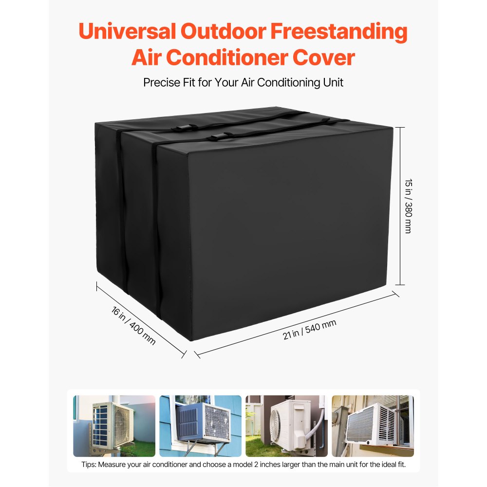 VEVOR Air Conditioner Cover, 530 x 400 x 380 mm Ac Cover for Air Conditioning Unit, Double-Layer, Waterproof Polyester Fabric, Adjustable Shoulder Strap, Universal Size for Outdoor Outside