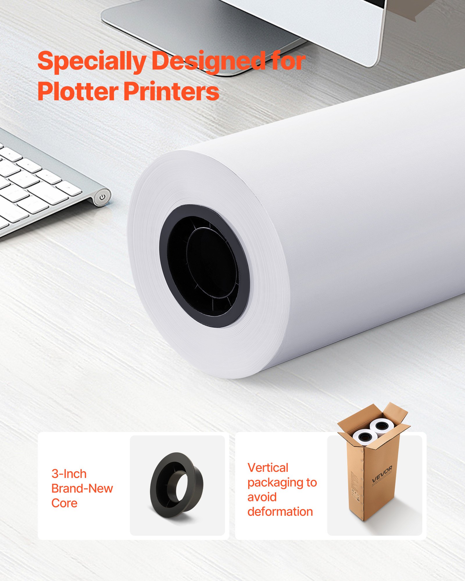 VEVOR Rotoli Carta Plotter Lunghezza 152,4 m, 2 Pezzi Rotolo per Stampe Compatibile con Plotter da 9,07 kg Ideali per Disegni CAD Piani Tecnici Mappe GIS Progetti Architettonici Carta