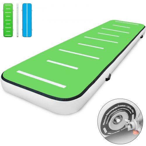 VEVOR Tappetino Ginnastica Stuoia di Burattatura Gonfiabile 400x100x10cm, Tappetino Fitness da Casa per Yoga, Materassino Gonfiabile Ginnastica Blu verde Nessuna Pompa Usa a Terra o in Acqua
