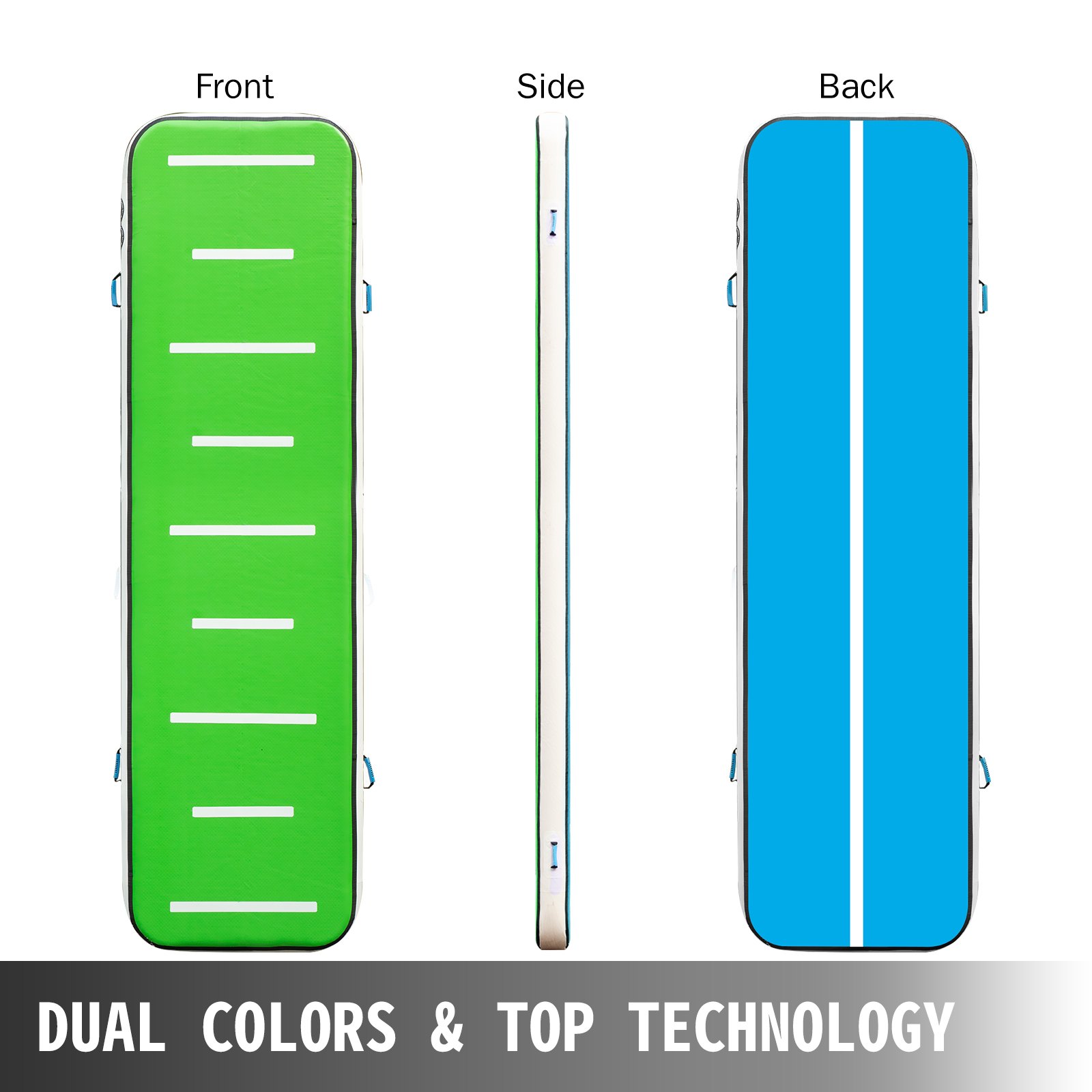 VEVOR Tappetino Ginnastica Stuoia di Burattatura Gonfiabile 400x100x10cm, Tappetino Fitness da Casa per Yoga, Materassino Gonfiabile Ginnastica Blu verde Nessuna Pompa Usa a Terra o in Acqua
