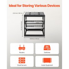 VEVOR Armadio Rack 10U a Telaio Aperto, Capacità di 68,04 kg, Rack di Rete da Parete o da Pavimento con Ripiani Ventilati, per Apparecchiature di Rete e Dispositivi AV, Nero Profondità 585 mm