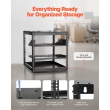 VEVOR Armadio Rack 10U a Telaio Aperto, Capacità di 68,04 kg, Rack di Rete da Parete o da Pavimento con Ripiani Ventilati, per Apparecchiature di Rete e Dispositivi AV, Nero Profondità 585 mm