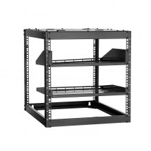 VEVOR Armadio Rack 10U a Telaio Aperto, Capacità di 68,04 kg, Rack di Rete da Parete o da Pavimento con Ripiani Ventilati, per Apparecchiature di Rete e Dispositivi AV, Nero Profondità 585 mm