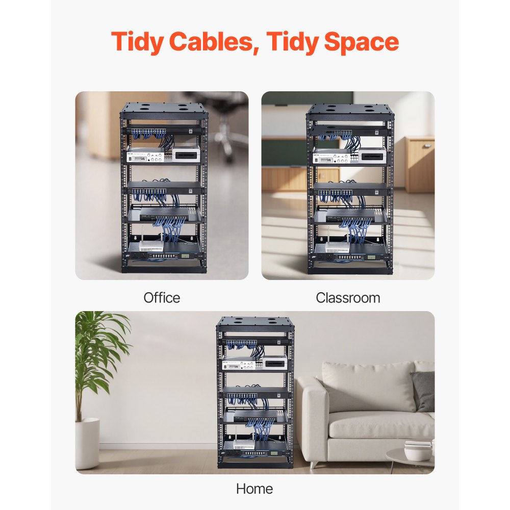 VEVOR Armadio Rack 20 U a Telaio Aperto, Capacità di 68,04 kg, Rack di Rete da Parete o da Pavimento con Ripiani Ventilati, per Apparecchiature di Rete e Dispositivi AV, Nero Profondità 585 mm