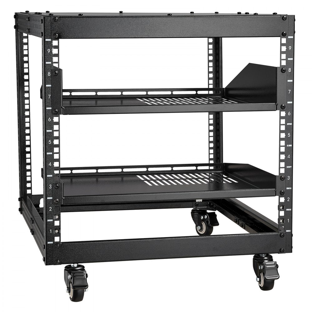 VEVOR Scaffale Portaoggetti per Attrezzi Multimediale, Carrello per Server di Rete Autoportante Profondità Regolabile 584,2-1016mm Ruote a 360° 4 Montanti Robusti, per Router Rete Apparecchiature IT