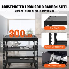 VEVOR Scaffale Portaoggetti per Attrezzi Multimediale, Carrello per Server di Rete Autoportante Profondità Regolabile 584,2-1016mm Ruote a 360° 4 Montanti Robusti, per Router Rete Apparecchiature IT