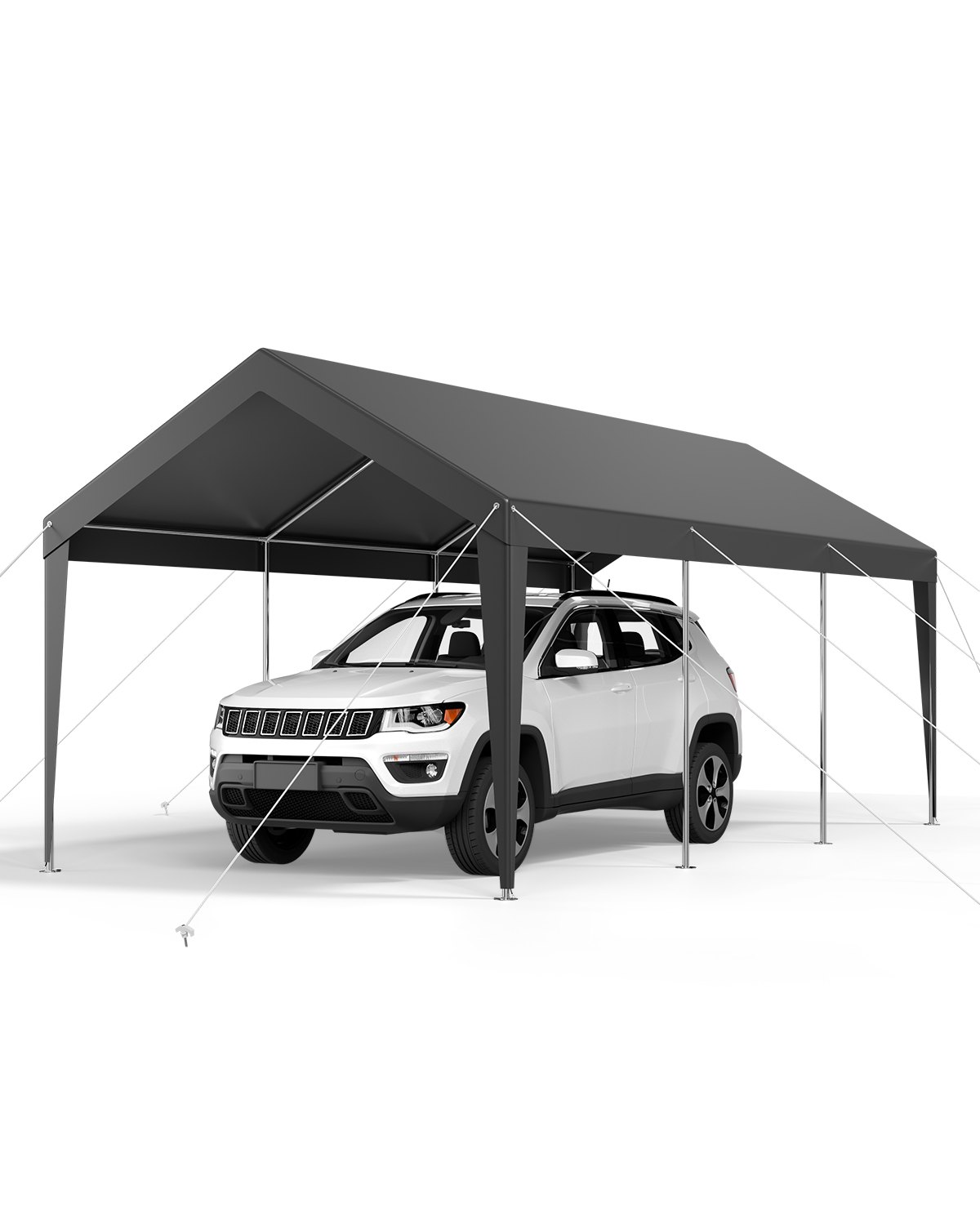 VEVOR Posto Auto Coperto Esterno, Riparo per Auto 3,05 x 6,09 x 2,87 m, Tettoia Potabile con Pareti Laterali e Porta Rimovibili, Resistente ai Raggi UV e all'Acqua, per Auto e Barca, Grigio