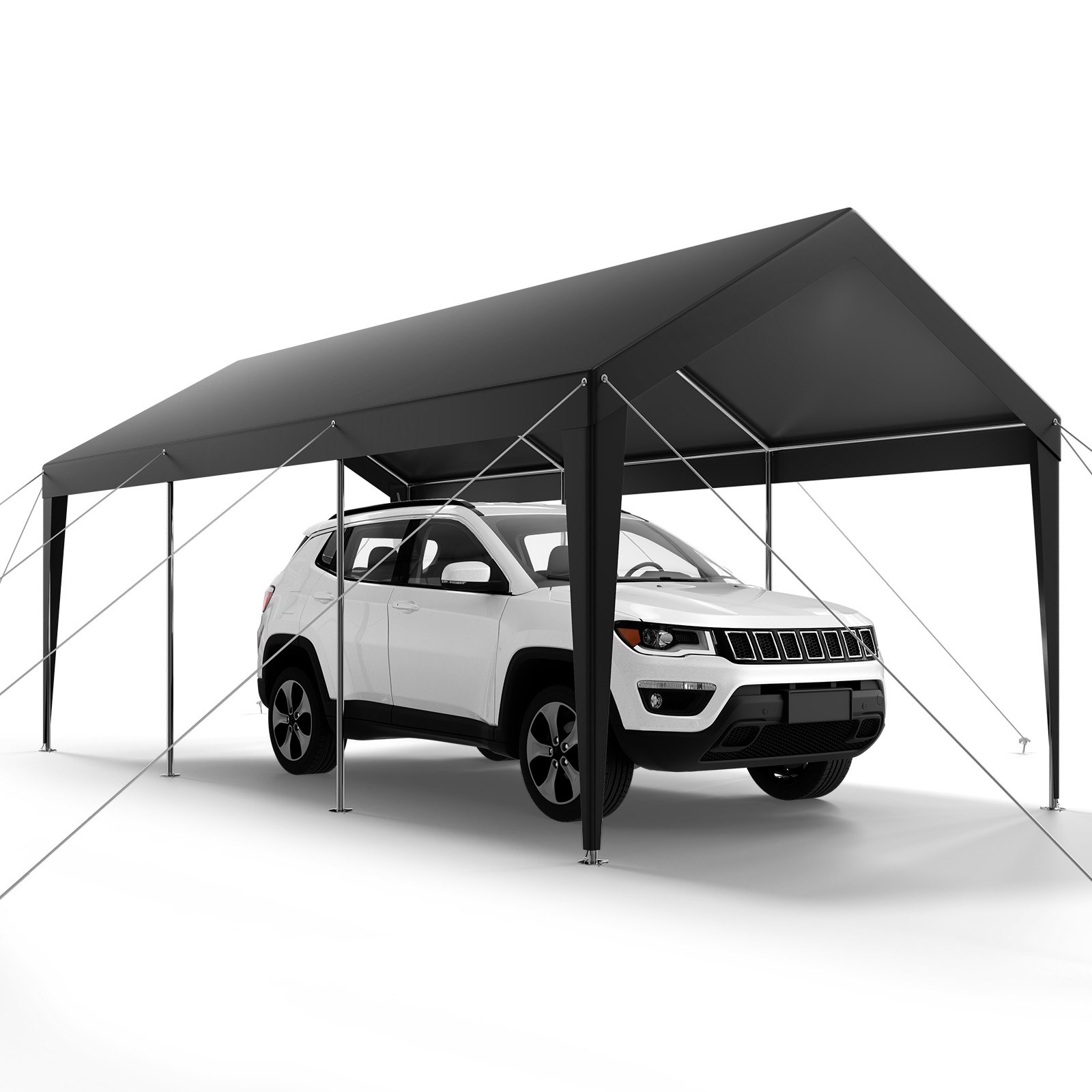 VEVOR Posto Auto Coperto Esterno, Riparo per Auto 3,05 x 6,09 x 2,87 m, Tettoia Potabile con Pareti Laterali e Porta Rimovibili, Resistente ai Raggi UV e all'Acqua, per Auto e Barca, Grigio