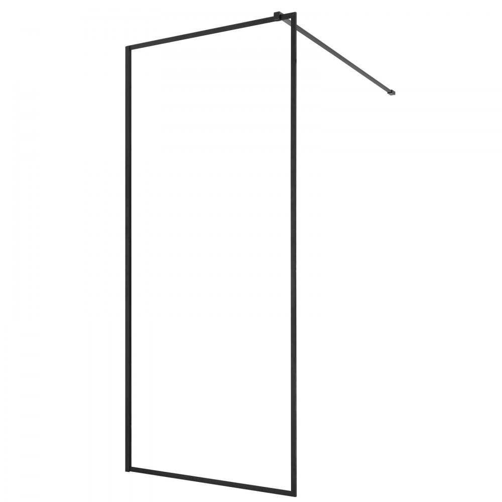 VEVOR Parete Doccia con Telaio Completo 86,4x187 cm, Pannello per Box Doccia Fisso Walk in, Vetro Temperato Trasparente Spessore 8 mm con Guarnizione Inferiore e Ferramenta Cornice in Alluminio Nero