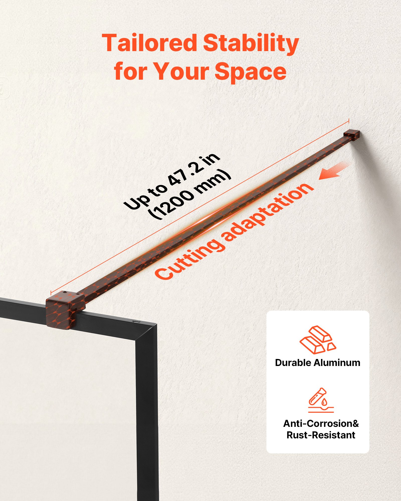 VEVOR Parete Doccia con Telaio Completo 86,4x187 cm, Pannello per Box Doccia Fisso Walk in, Vetro Temperato Trasparente Spessore 8 mm con Guarnizione Inferiore e Ferramenta Cornice in Alluminio Nero