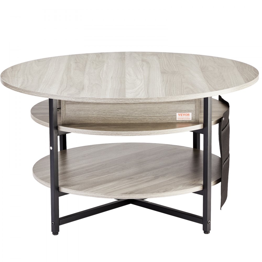 VEVOR Tavolino da Caffè con Piano Sollevabile 900 x 900 x 510 mm Tavolino da Caffè Rotondo con Tasche Portaoggetti Extra, Tavolino da Caffè Sollevabile 19,8 kg per Ufficio, Soggiorno, Grigio Scuro