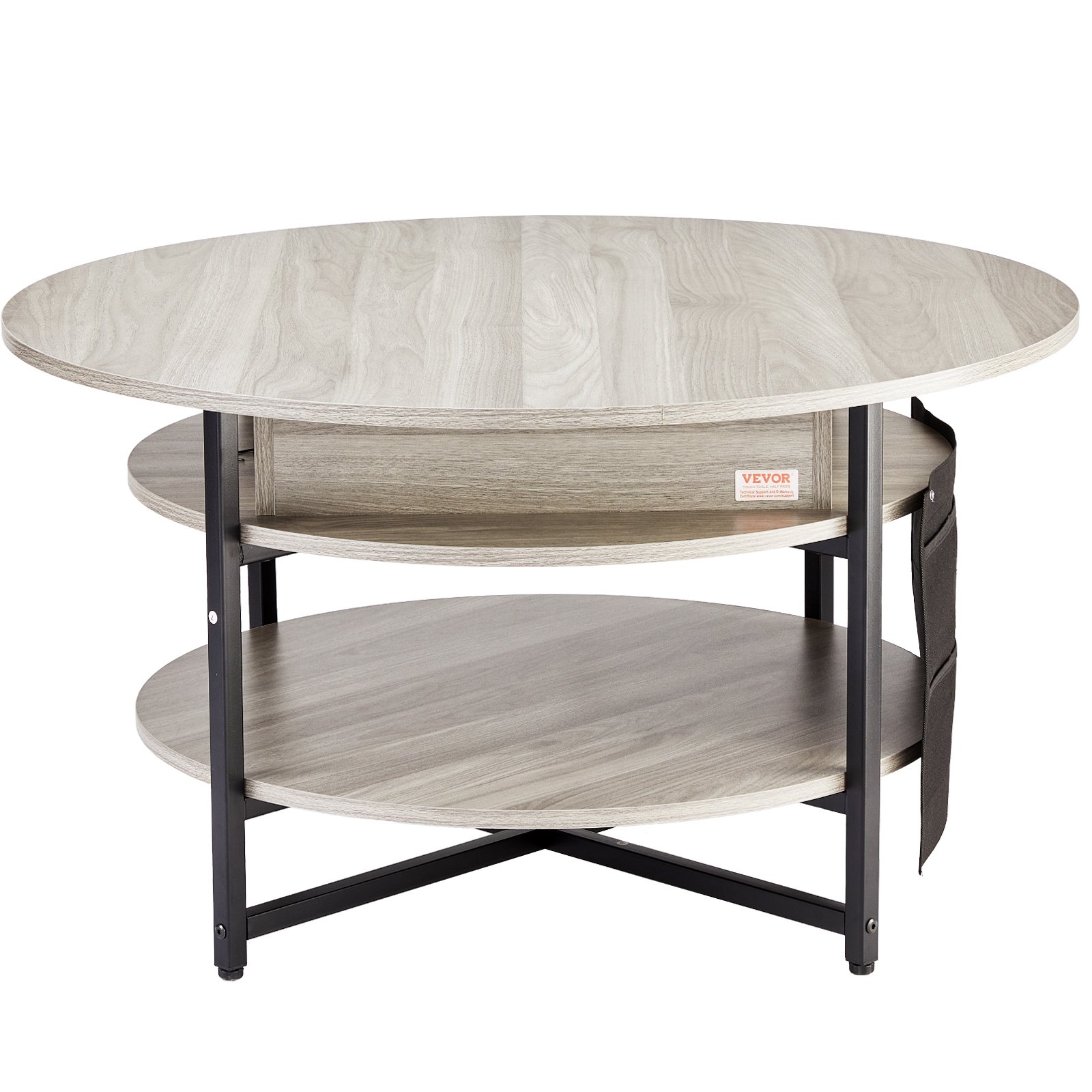 VEVOR Tavolino da Caffè con Piano Sollevabile 900 x 900 x 510 mm Tavolino da Caffè Rotondo con Tasche Portaoggetti Extra, Tavolino da Caffè Sollevabile 19,8 kg per Ufficio, Soggiorno, Grigio Scuro