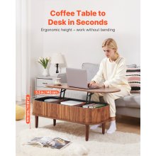 VEVOR Tavolino da Caffè con Piano Sollevabile da 1000 mm, Tavolino Ovale 3 Scomparti Nascosti, Scrivania in Legno con Spazio di Archiviazione, Piano per Casa e Ufficio, Facile da Montare, Noce