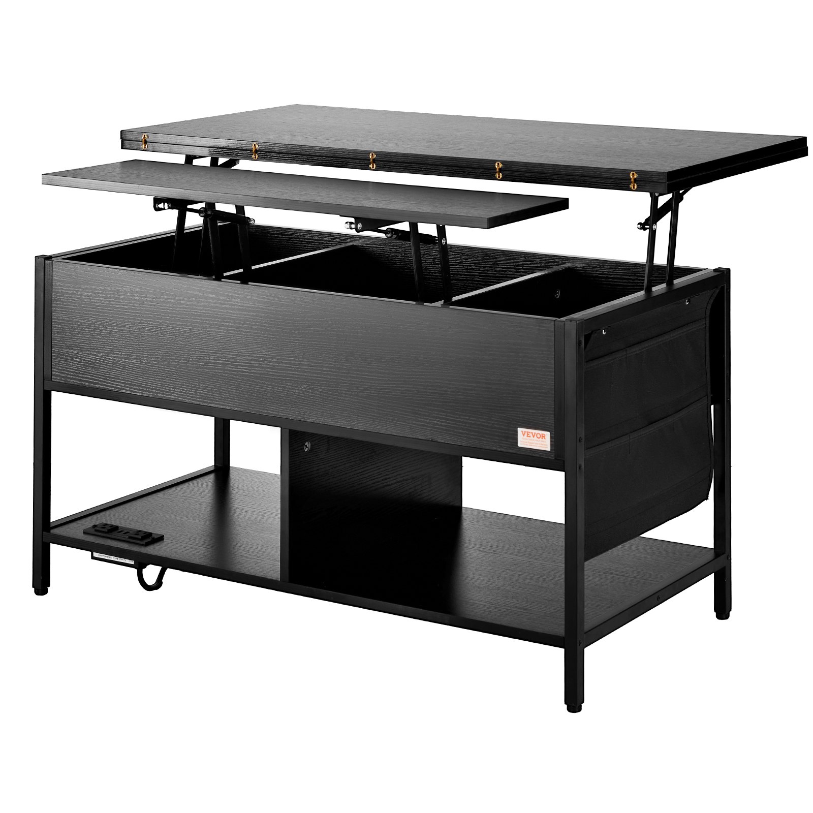 VEVOR Tavolino da Caffè Sollevabile 1000 x 500 x 552 mm Tavolino da Caffè Rettangolare, con Tasche Portaoggetti Extra, Tavolino da Caffè Ribaltabile con Illuminazione Ambientale per Soggiorno, Nero