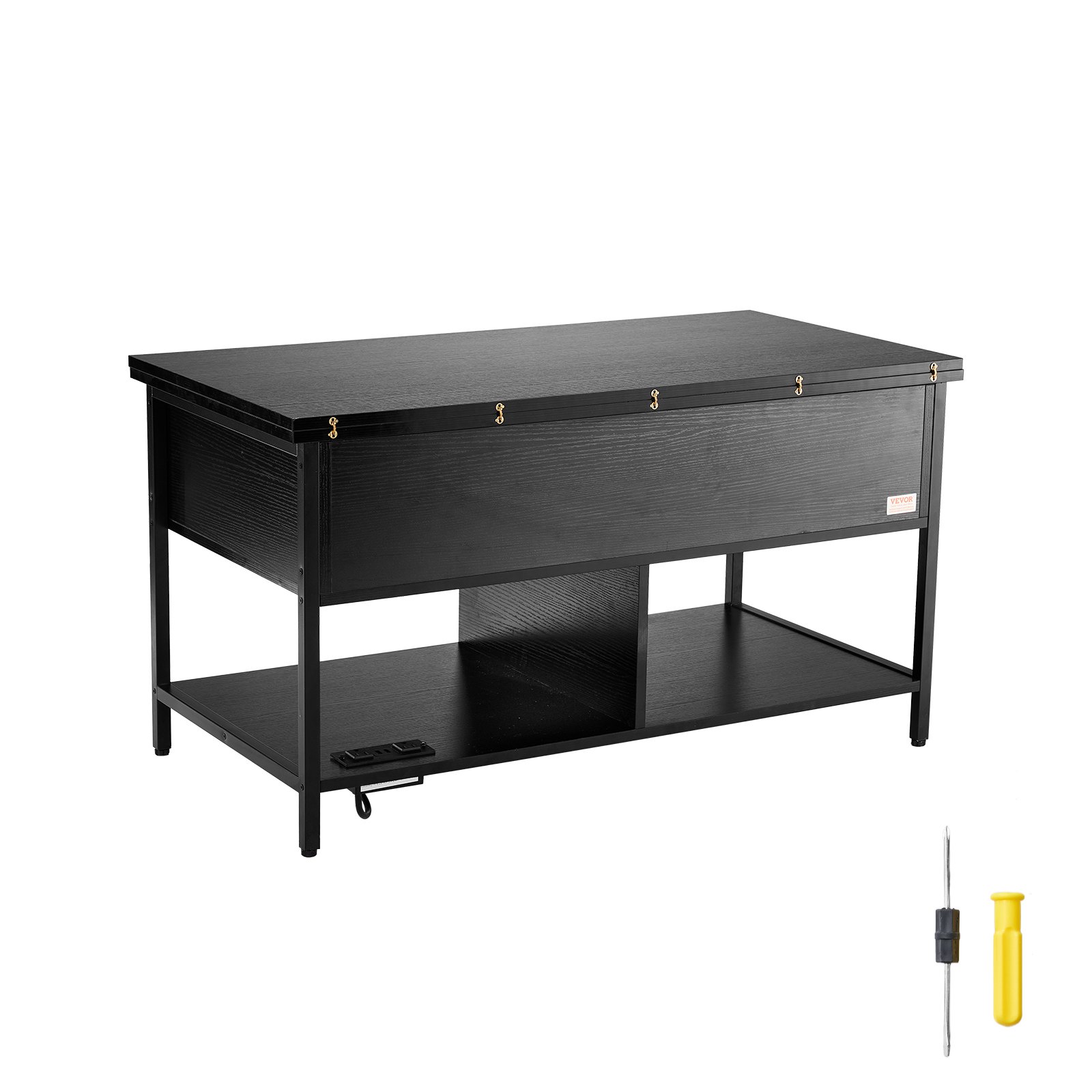 VEVOR Tavolino da Caffè Sollevabile 1000 x 500 x 552 mm Tavolino da Caffè Rettangolare, con Tasche Portaoggetti Extra, Tavolino da Caffè Ribaltabile con Illuminazione Ambientale per Soggiorno, Nero