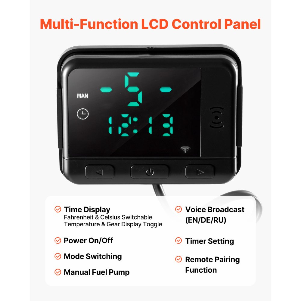VEVOR Interruttore per Riscaldatore Diesel DC 5V, Kit Pannello di Controllo per Riscaldatore da Parcheggio da 2 kW/5 kW/8 kW, con Display LCD e Telecomando, Parte di Ricambio per Manutenzione