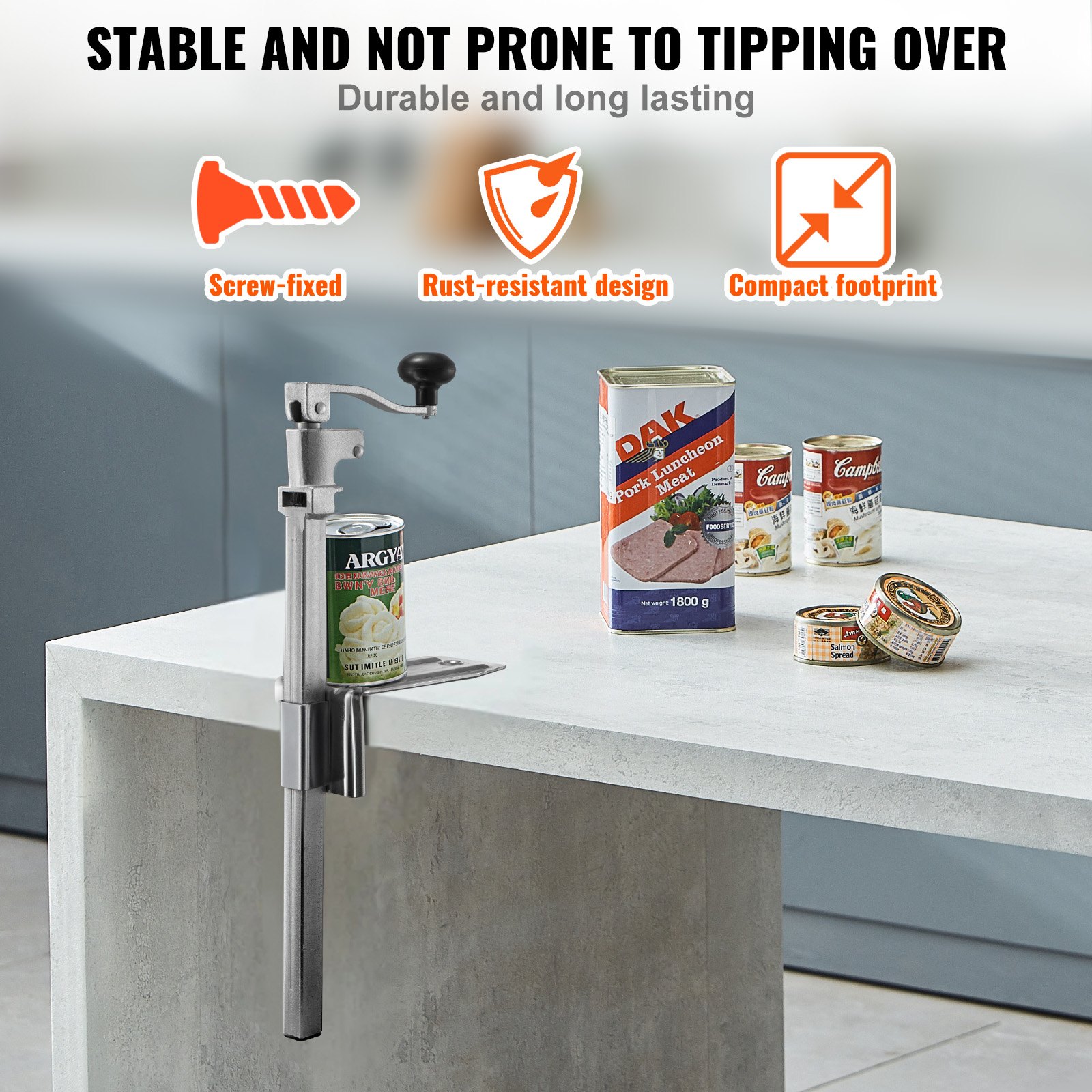 VEVOR Apriscatole Commerciale, Apriscatole Manuale in Acciaio Fuso da Tavolo per Lattine Alte Fino a 30 cm, Regolabile in Altezza con Viti, per Ristoranti e Hotel, 235 x 100 x 660 mm