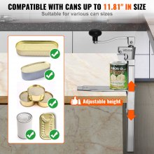VEVOR Apriscatole Commerciale, Apriscatole Manuale in Ghisa da Tavolo per Lattine Alte Fino a 30 cm, Regolabile in Altezza con Lama in Acciaio Inossidabile, per Ristoranti e Hotel, 235 x 100 x 660 mm