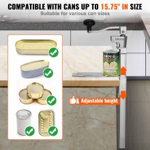 VEVOR Apriscatole Commerciale, Apriscatole Manuale in Acciaio da Tavolo per Lattine Alte Fino a 40 cm, Regolabile in Altezza con Viti, per Ristoranti e Hotel, Dimensione 235 x 100 x 660 mm