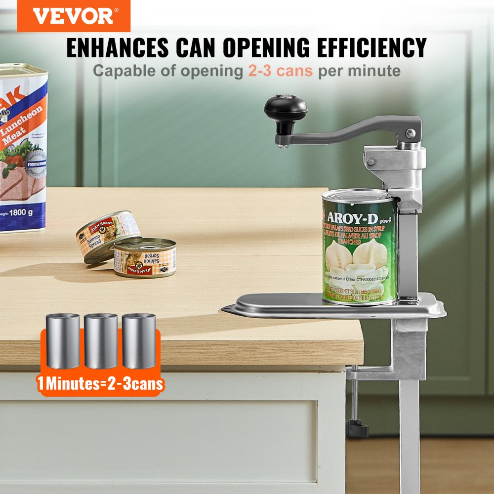 VEVOR Apriscatole Commerciale, Apriscatole Manuale in Acciaio da Tavolo per Lattine Alte Fino a 30 cm, Regolabile in Altezza con Viti e Morsetto da Tavolo, per Ristoranti e Hotel, 253 x 113 x 742 mm