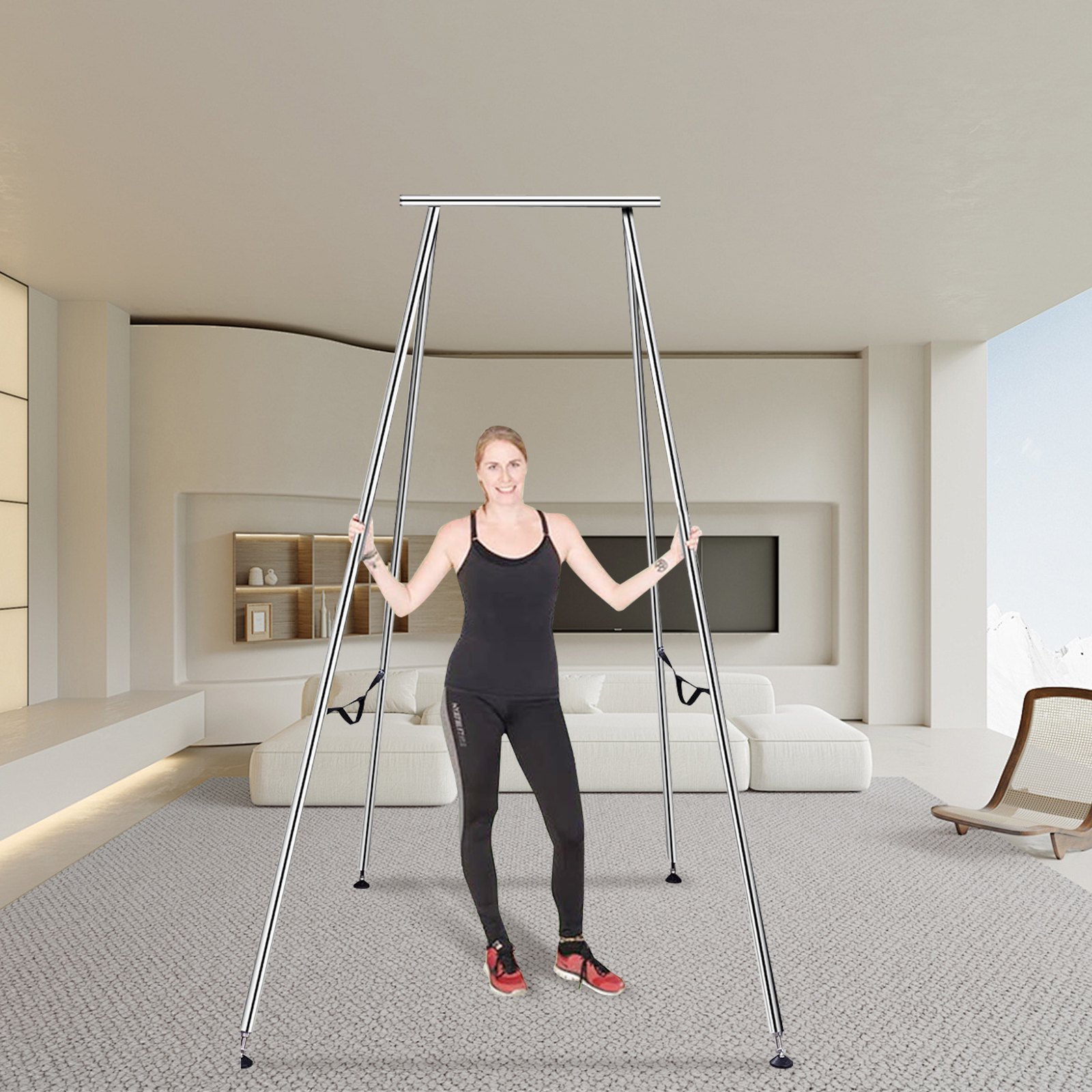 VEVOR Aerial Yoga Frame 253 x 192 x 295 cm, Silver Yoga Swing Air Flying Stand, Outdoor Indoor Yoga Swing Frame Yoga Accessory 250 kg Max. Load Capacity, incl. Safety Ropes & Foot Pads