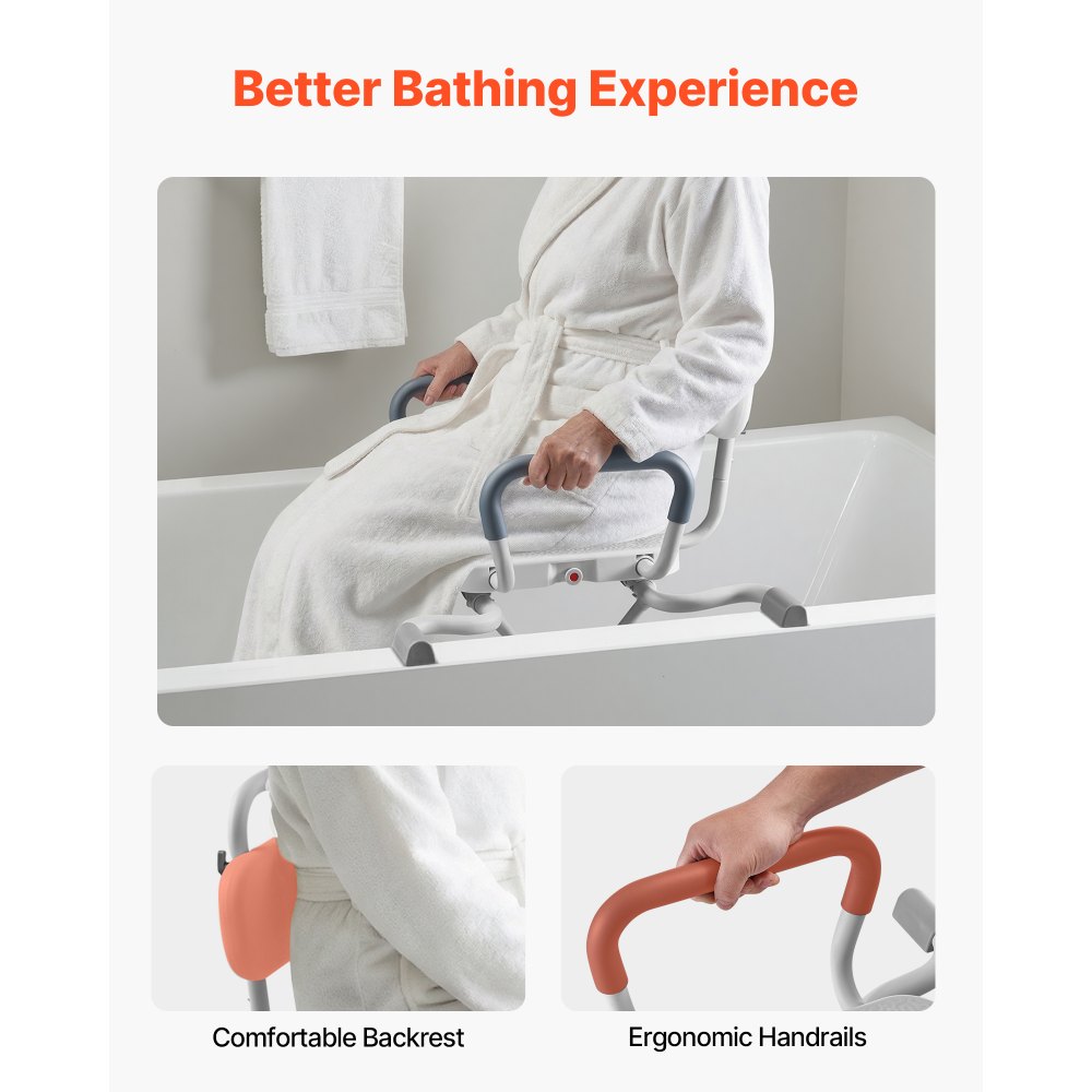 VEVOR Sedia Girevole da Doccia con Braccioli Schienale, Sedile per Trasferimento da Vasca da Bagno Girevole Carico max 100 kg, Sedia per Bagno Doccia Regolabile per Anziani Pazienti, Sedile Ausiliare