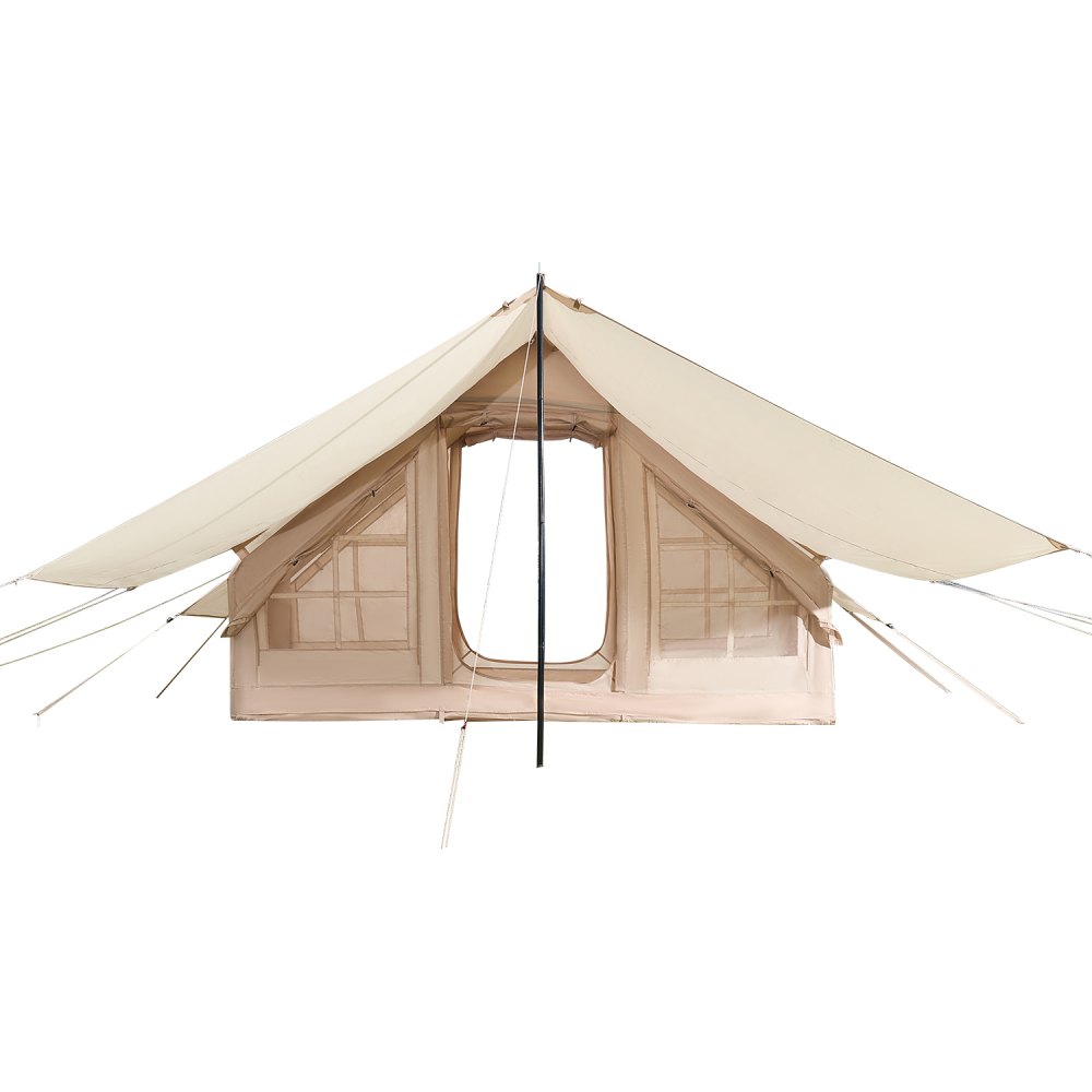 VEVOR Tende Gonfiabili per Campeggio, Tenda Gonfiabile 3-5 Persone con Pompa Mano, Tenda Glamping 300D Oxford 4 Stagioni, Baldacchino, Jack per Stufa, 2 Porte e 2 Finestre Rete, Borsa Portaoggetti