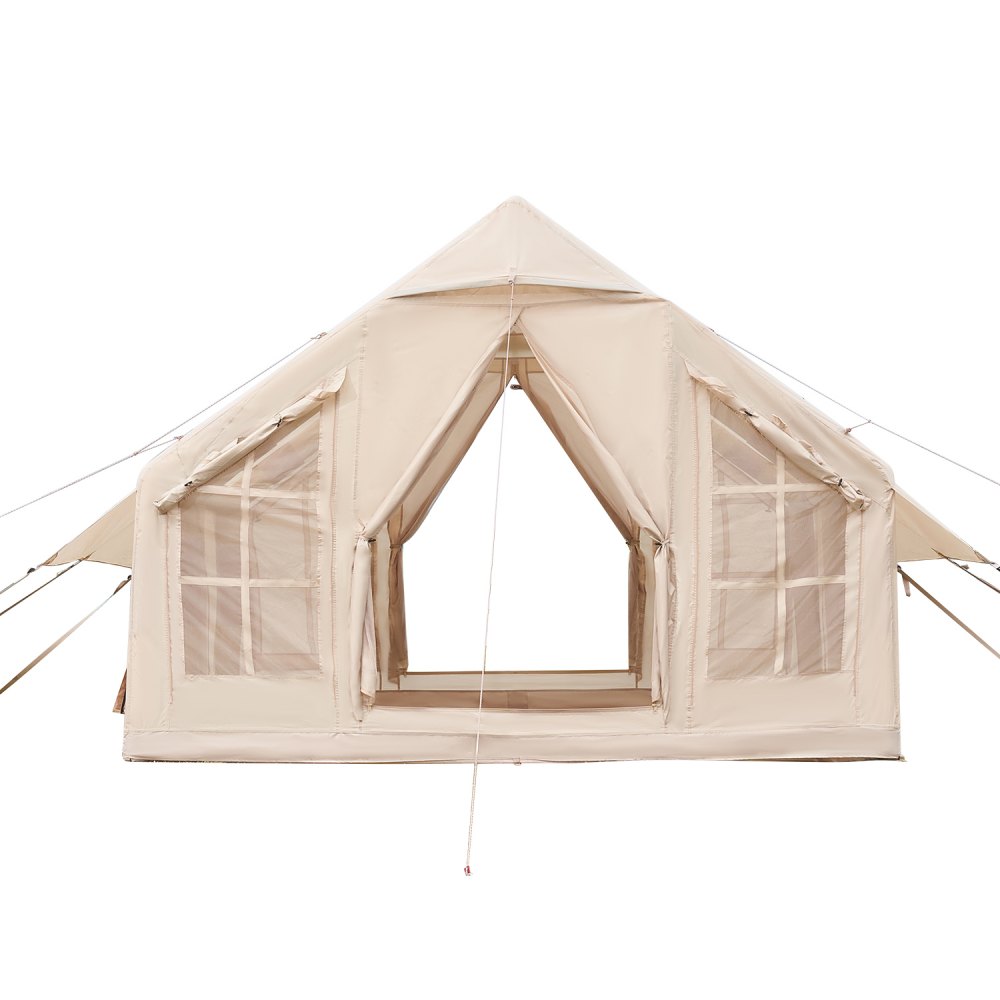 VEVOR Tende Gonfiabili per Campeggio, Tenda Gonfiabile per 4-6 Persone con Pompa a Mano, Tenda da Glamping 300D Oxford 4 Stagioni con Jack per Stufa, 2 Porte e 4 Finestre a Rete, Borsa Portaoggetti
