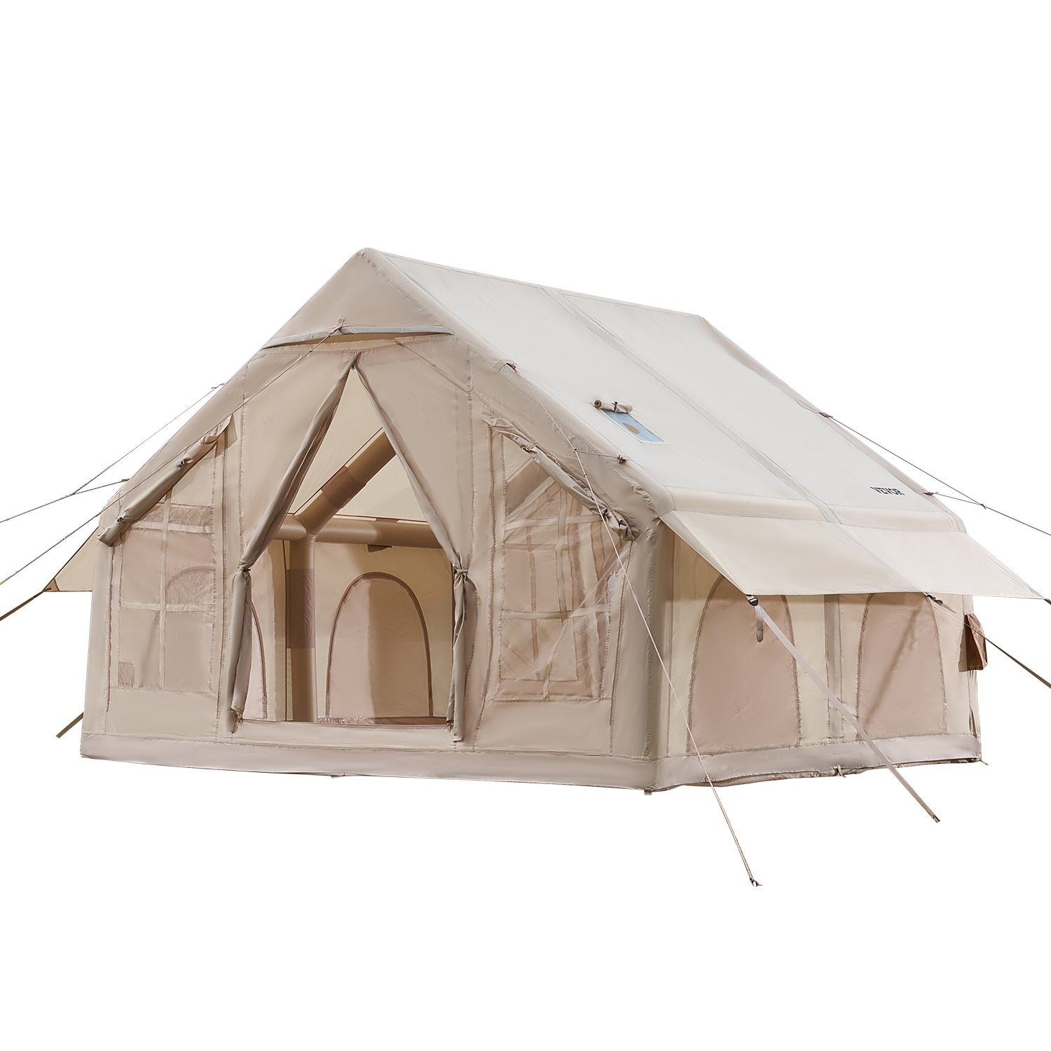 VEVOR Tende Gonfiabili per Campeggio, Tenda Gonfiabile per 4-6 Persone con Pompa a Mano, Tenda da Glamping 300D Oxford 4 Stagioni con Jack per Stufa, 2 Porte e 4 Finestre a Rete, Borsa Portaoggetti