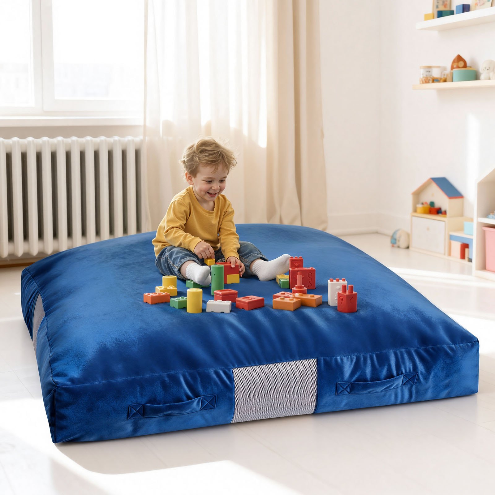 VEVOR Tappeto Sensoriale per Bambini da Casa con Blocchi di Schiuma e Fodera Lavabile, Cuscino Sensoriale per Bambini con Ampia Zona di Atterraggio in Schiuma, Cuscino Multifunzionale, Blu